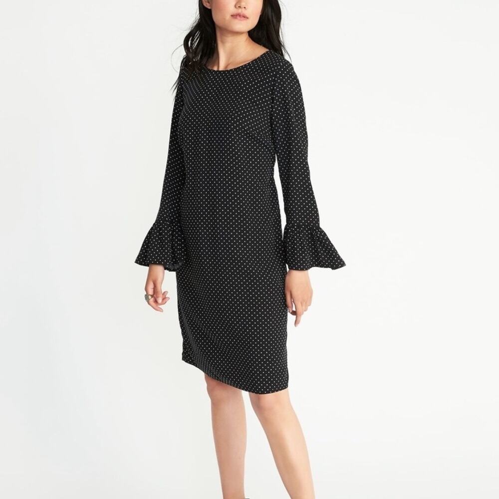 Old Navy Polka Dot Retro Dress Black and White Bell Sleeve Mini Size Medium